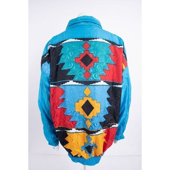 1980's Vintage Windbreaker Track Jacket Geometric Aztec Women's Large - Picture 3 of 5